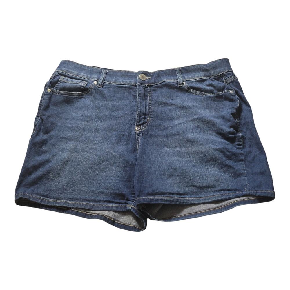 Lane Bryant Blue Denim Mid‎ Rise Girlfriend Stretch Jean Shorts Women's Size 18